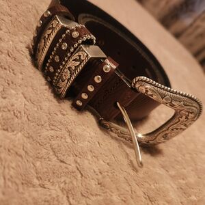 Brown Leather Belt with Silver Buckle